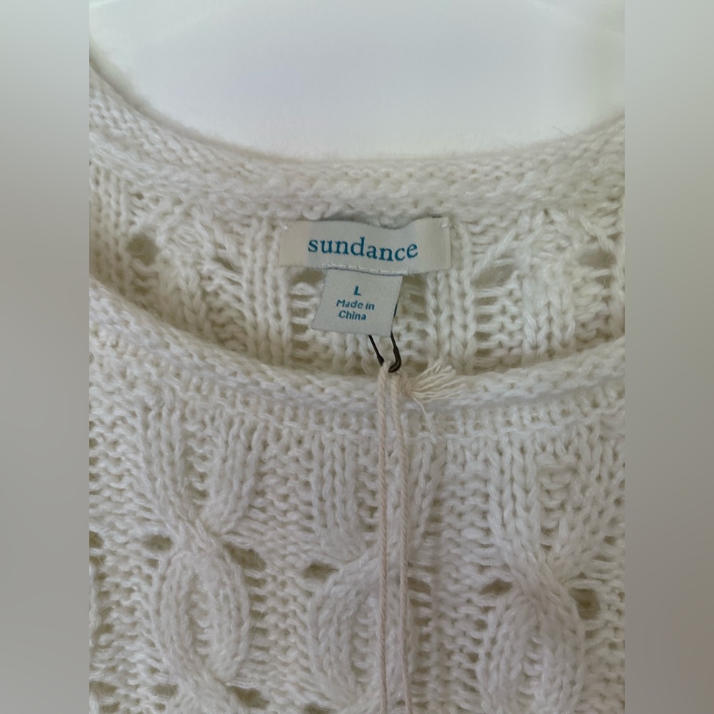 NWT Sundance Sweater Large Cotton wool Cream stripes Cable knit Catalog spring - Picture 4 of 12